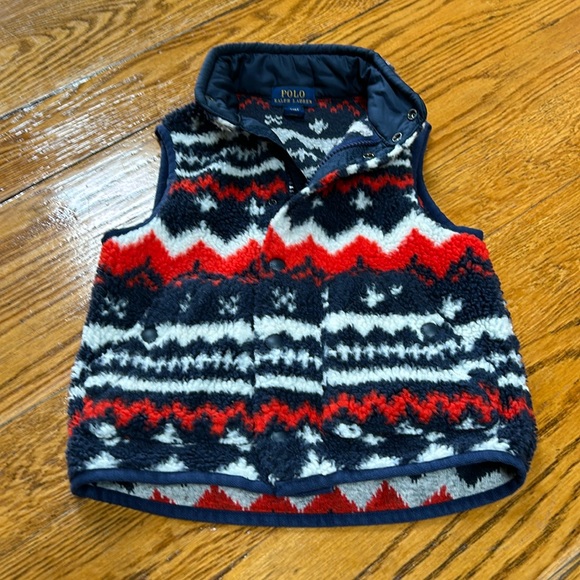 Ralph Lauren POLO Nordic print red, white, blue Sherpa vest. Size 4T. Zip/snap - Picture 1 of 10